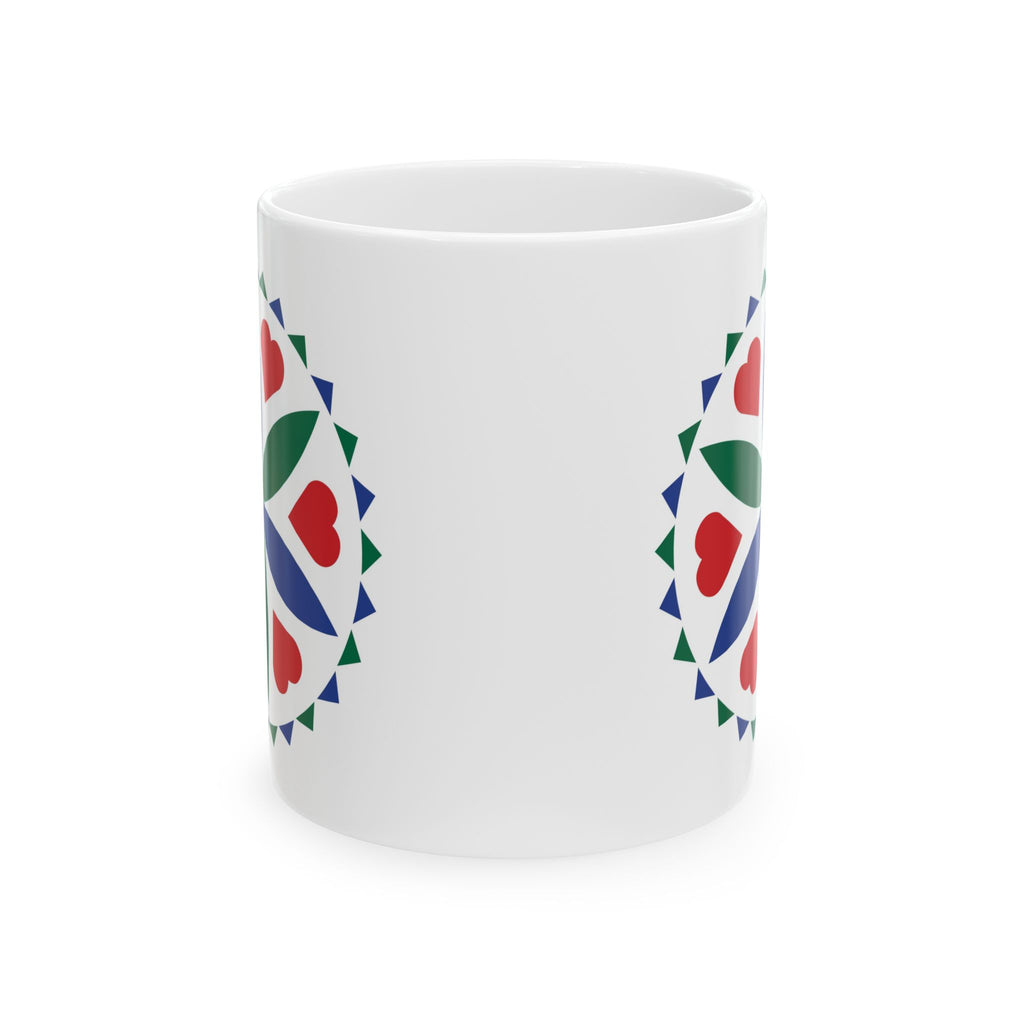 Love & Romance Hex Mug — Colorful Pennsylvania Dutch Ceramic Coffee Cup (11oz & 15oz)