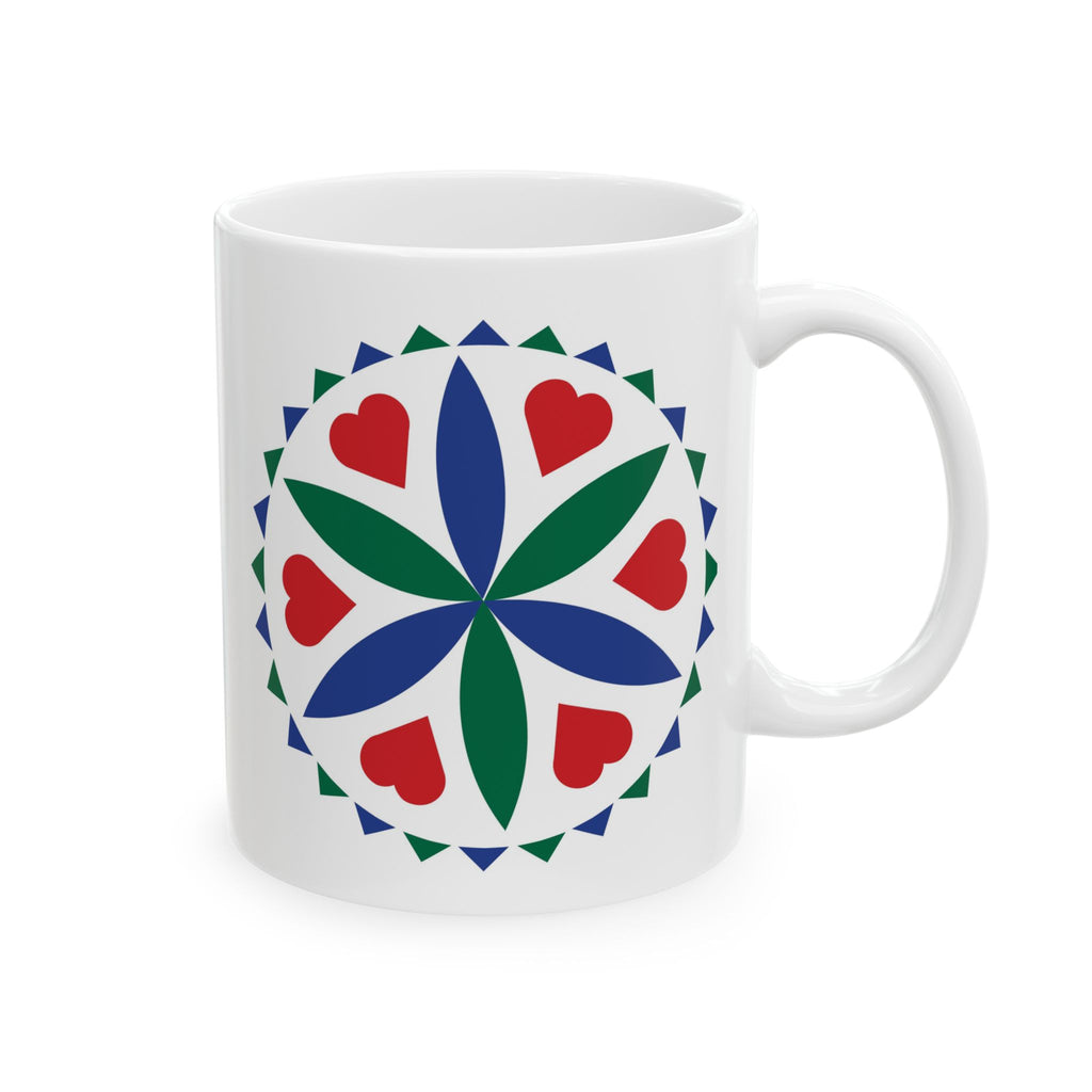Love & Romance Hex Mug — Colorful Pennsylvania Dutch Ceramic Coffee Cup (11oz & 15oz)