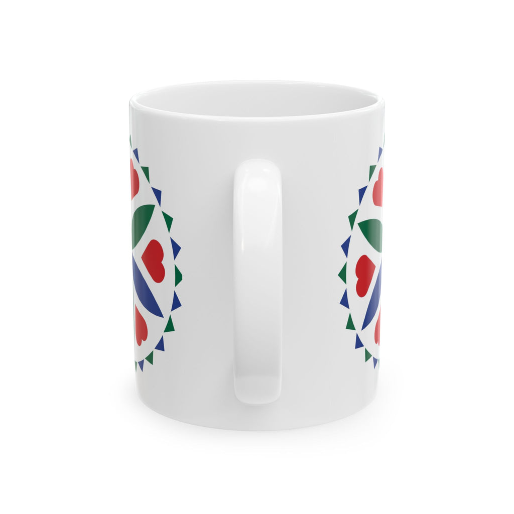 Love & Romance Hex Mug — Colorful Pennsylvania Dutch Ceramic Coffee Cup (11oz & 15oz)