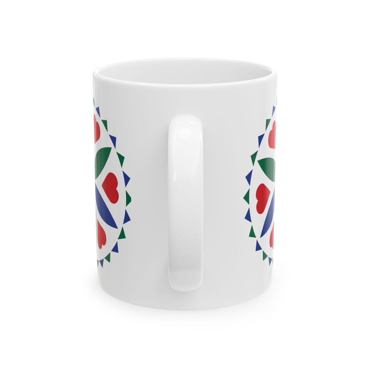 Love & Romance Hex Mug — Colorful Pennsylvania Dutch Ceramic Coffee Cup (11oz & 15oz)