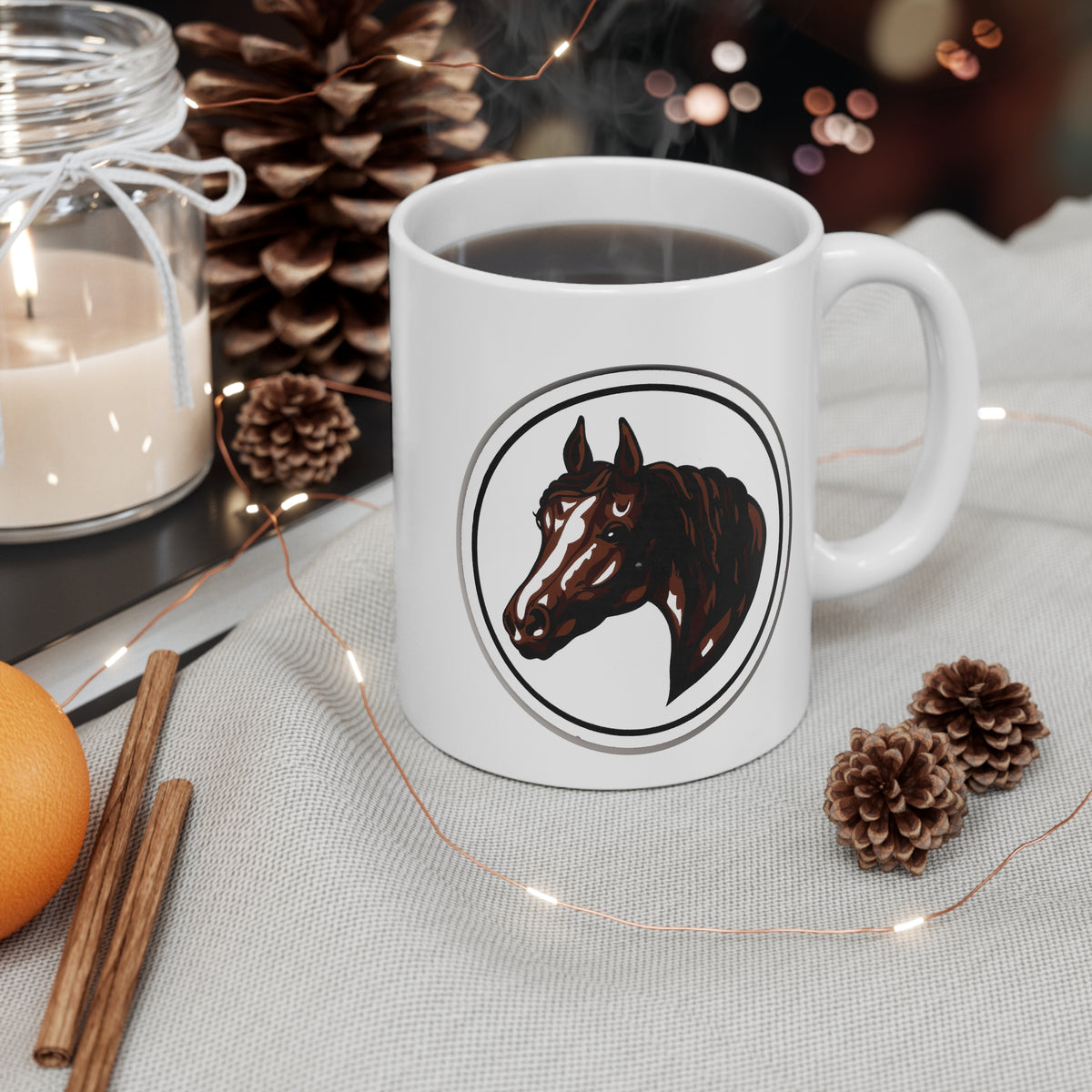 Horse Head Hex Coffee Mug — Brown Equine Portrait 11oz